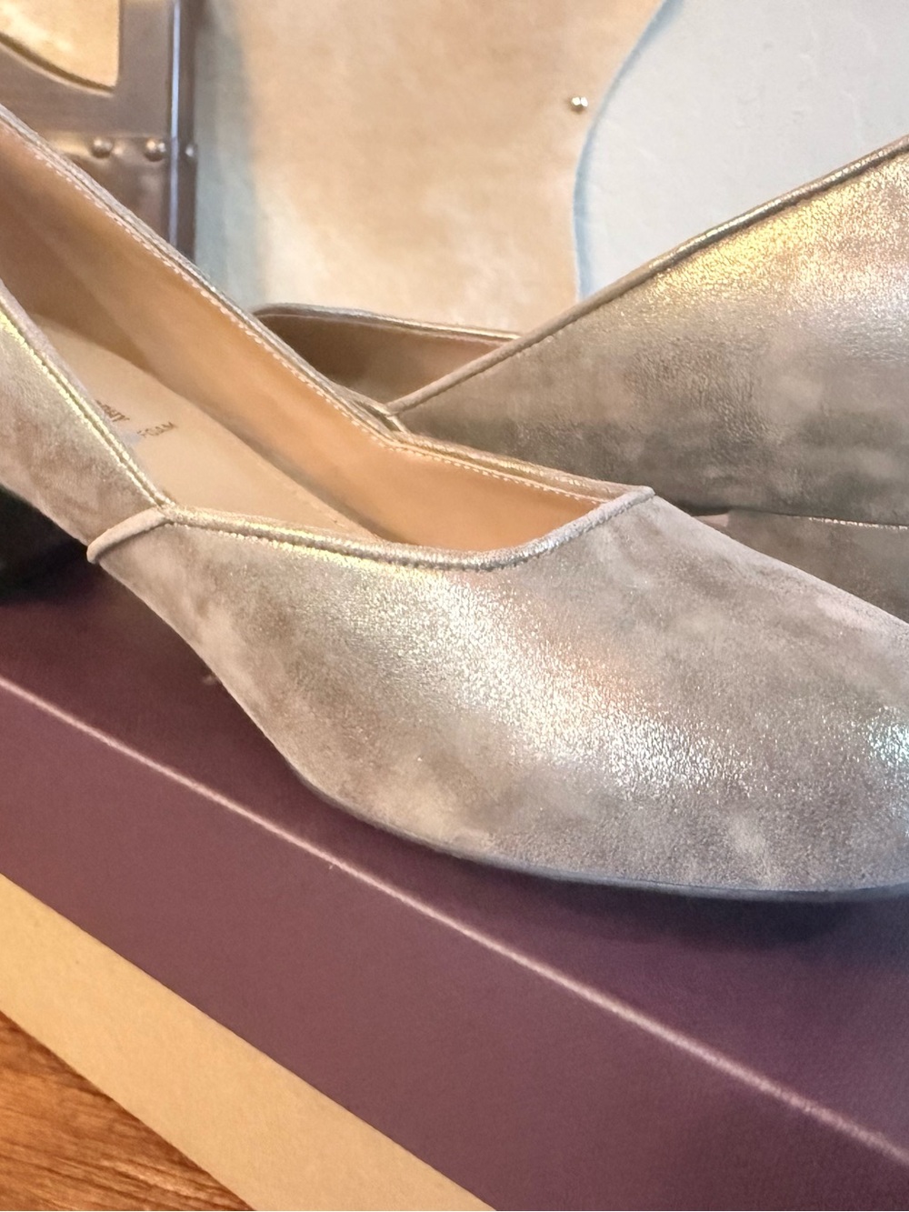 Anna Metallic Silver Suede Heels